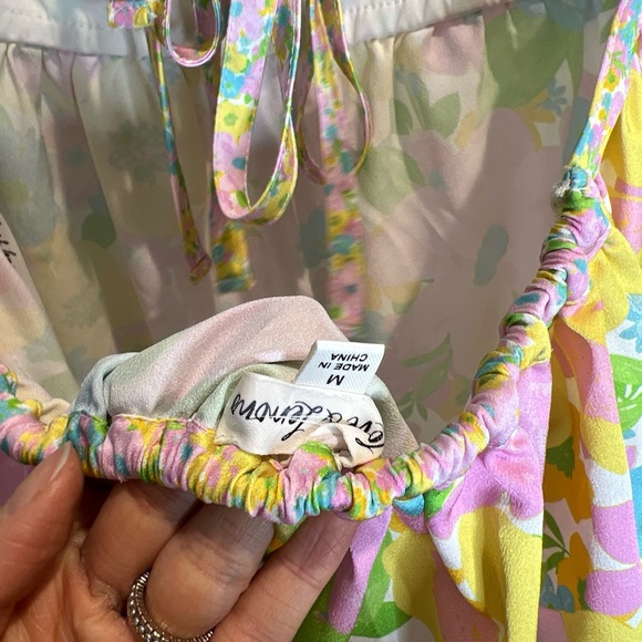 For Love And Lemons Emily Backless Printed Colorful Tie Back Mini Dress M - Picture 7 of 7